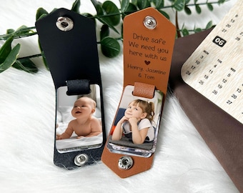Llavero personalizado para papá, llavero de cuero con foto personalizada para papá, regalo grabado para el Día del Padre, llavero para papá primerizo, regalo para el primer Día del Padre
