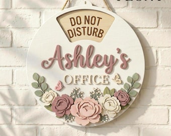 Letrero giratorio personalizado para oficina, decoración de puerta de eucalipto personalizada, letrero giratorio de trabajo en progreso, regalo de oficina para el jefe, oficina de madera