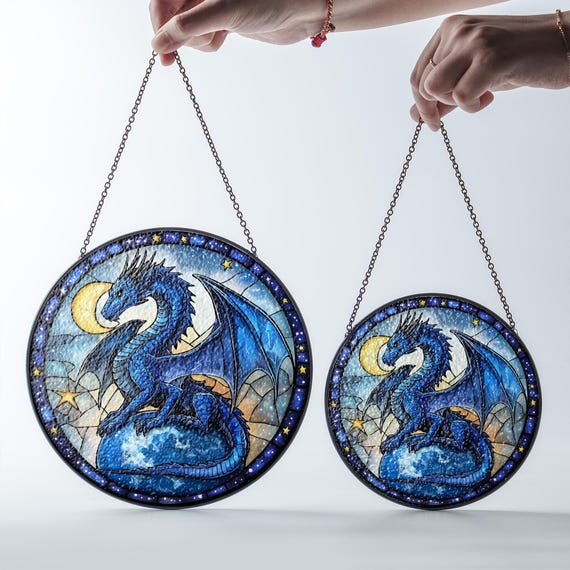 Drachen-Sonnenfänger Aus Buntglas – 20 X 20 Cm, Mit Haken & Kette, Für Fenster & Garten