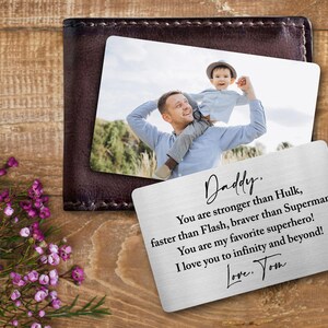 Insertion de porte-cartes en métal personnalisée, premier cadeau de fête des pères, cadeaux photo pour papa, cadeau pour nouveau papa, carte de fête des pères, cadeau d'une fille et d'un fils