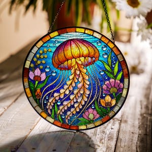Jellyfish Glass Suncatcher, Ocean Sea Lover Gift, Jellyfish Window Hanging, Acrylic Sun Catcher, Coastal Beach Home Decor, Sea Lover Gifts