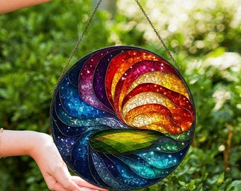 手作りステンドグラスのサンキャッチャー：虹の輪の窓飾り - Etsy 日本