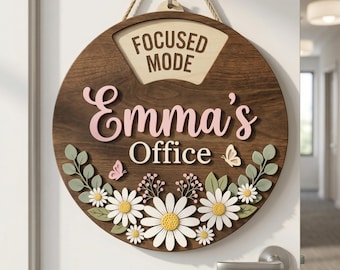 Personalized 3D Eucalyptus Rotating Office Door Sign, Custom Work Status Spinner, Office Privacy Sign, 3D Layered Wood Decor, Teacher Gift
