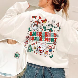 Notfallabteilung Weihnachten Sweatshirt, lustiges Weihnachten Sweatshirt, Krankenschwester Skeleton T-Shirt, ER Crew Shirt, Er Weihnachtsgeschenk für Krankenschwester