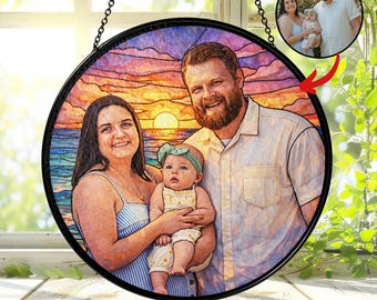 Custom Stained Glass Couple Portrait from Photo, Personalized Family Portrait, Anniversary Gift, Birthday Gift for Him or Her, Window Art