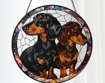 Dachshund Stained Glass Suncatcher, Wiener Dog Window Hanging, Sausage Dog Gift, Doxie Art Decor, Pet Memorial Gift for Dog Lovers