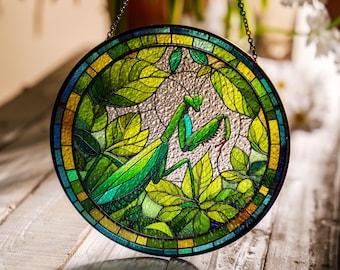 Praying Mantis Glass Suncatcher, Mantis Suncatcher Ornament, Mantis Lover Decor, Insect Gift, Yard Decor, Window Decor, Animal Lover Decor
