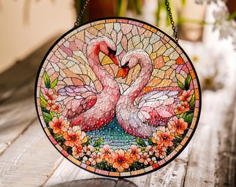 Set Di 4 Sottobicchieri In Vetro Black Ginger Con Cigni, Ogni Disegno è Diverso E Impilandoli Si Forma Un Quadro Completo
