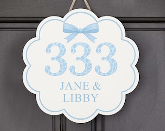Custom Chinoiserie Dorm Sign, Personalized Blue and Pink Door Hanger, Preppy Name Plaque, College Room Decor, Roommate Gift, Wooden Sign