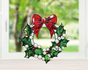 クリスマスリース アクリル サンキャッチャー、クリスマスリース 窓