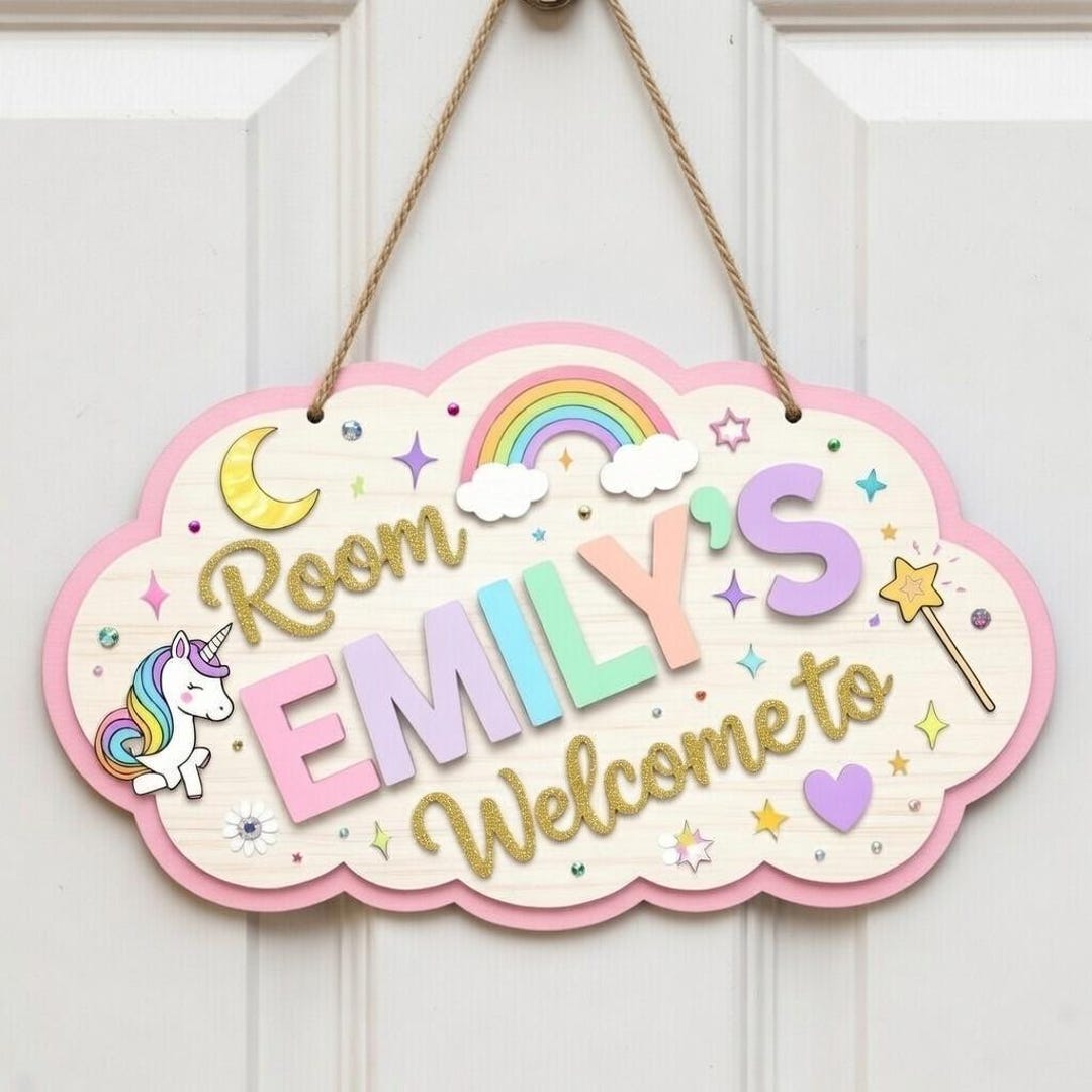 Personalized Girl Door Sign, Nursery Name Sign, Custom Pastel Wall ...