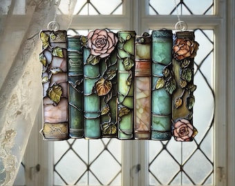 Vintage Book with Flowers Suncatcher, Acrylic Window Hanging, Book Lover Gift, Gift for Writers, Teachers, Readers, Home Decor for Bookworms