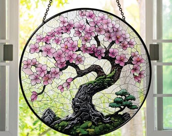 Sakura Flower Stained Glass Suncatcher, Cherry Blossom Window