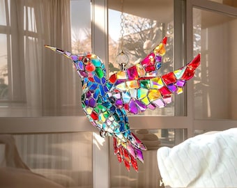Lilac Hummingbird Acrylic Suncatcher, Window Hanging Ornament, Garden Decor, Nature Lover Christmas Gift, Unique Christmas Window Decoration
