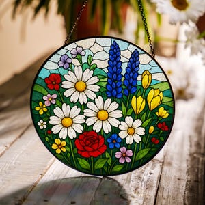 Wildflower Glass Suncatcher, Wildflower Window Hanging Decor, Gift for Flower Lover, Suncatcher Gift for Mom, Grandma, Florist Gift