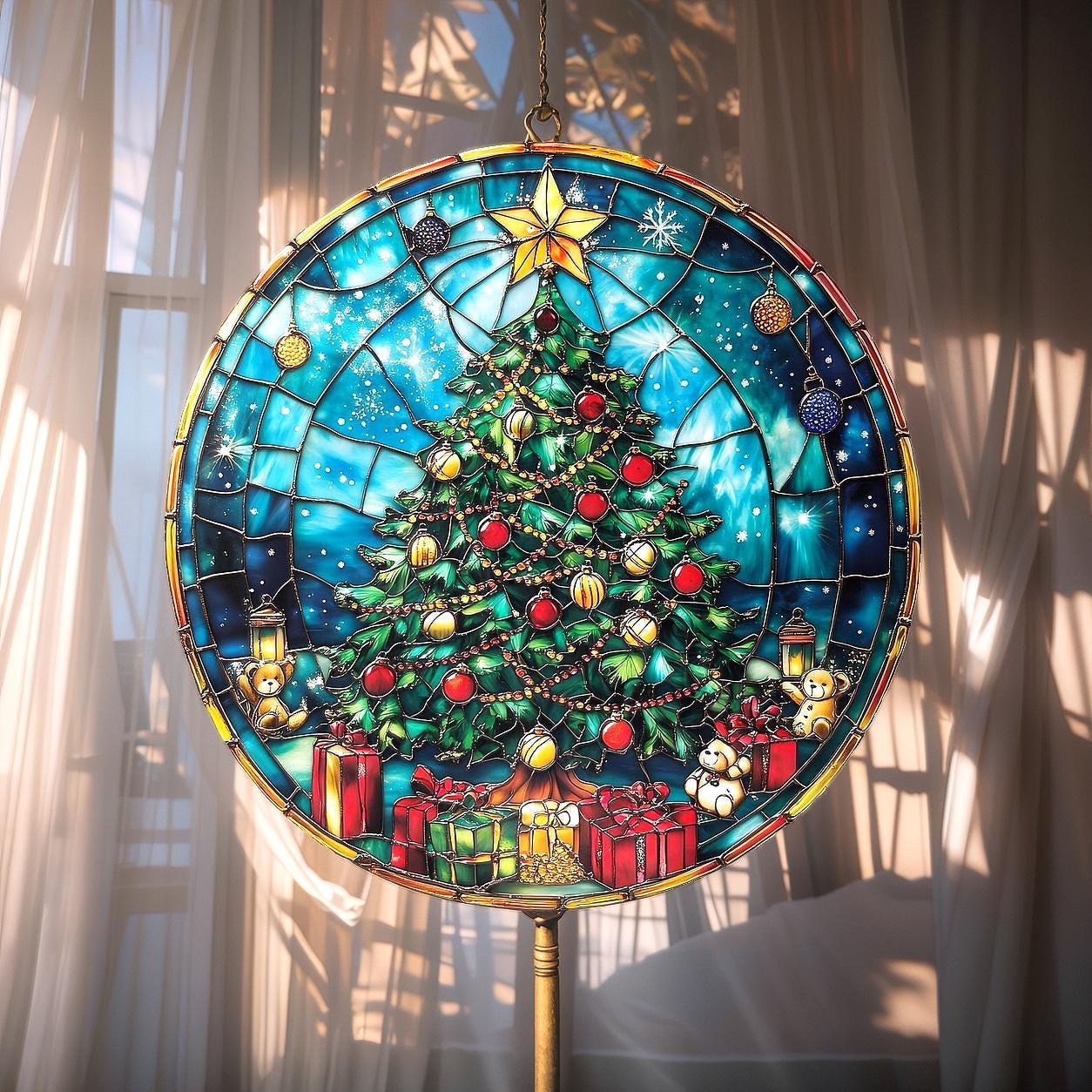 クリスマスツリーガラスサンキャッチャー、フェイクステンドグラス