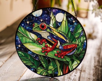 ステンドガラスのパネル葡萄ぶどう　カエル蛙 ステンドガラスのパネル葡萄ぶどう カエル蛙 illustration-stained-glass-