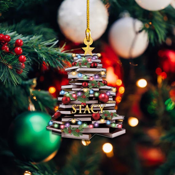 Personalized Christmas Book Tree Ornament Custom Acrylic Book Lover