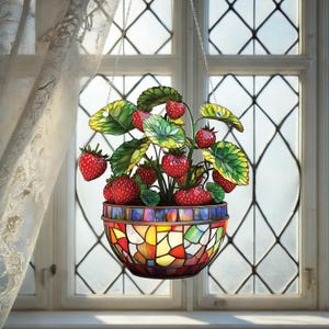 Strawberry Plant 2D Acrylic Suncatcher, Floral Housewarming Gift, Strawberry Ornament,  Beautiful Nature Decor for Home and Garden Lovers