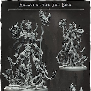 Malacar the Lich Lord | 32mm and more scales | plant-based white resin 3d print | Dungeon and Dragons | Tabletop and Wargame Miniatures