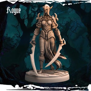 Dunkelelfe Schurke | 32 mm und mehr Schuppen | pflanzliches weißes Harz 3D Druck | Dungeon and Dragons | Tabletop und Wargame Miniaturen