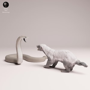 Honingdas versus Black Mamba | ONGEVERFD | 3D-print op plantaardige hars | Natuur | Wild leven | Displaystuk | Sculptuur | Miniaturen