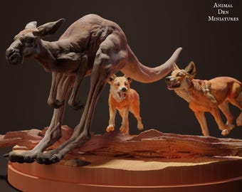 Dingoes Hunting Red Kangaroo | UNPAINTED | plant-based resin 3d print | Nature | Wild Life | Display Piece | Miniatures