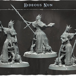 Hemsk nunna | 32 mm och mer skalor | växtbaserat vitt harts 3D-tryck | Dungeon and Dragons | Bords- och krigsspelsminiatyrer