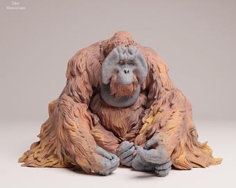 スマトラオランウータン（座る） | 未塗装 | 植物由来樹脂 3D プリント | 自然 | 野生動物 | 展示品 | 彫刻 | ミニチュア