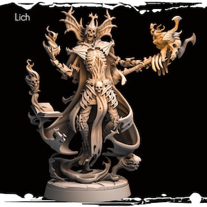 Lich | 32mm and more scales | plant-based white resin 3d print | Dungeon and Dragons | Tabletop and Wargame Miniatures