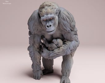 Eastern Lowland Gorilla and Infant | UNPAINTED | plant-based resin 3d print | Nature | Wild Life | Display Piece | Miniature
