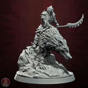 Dire Wolf Rider | 32mm and more scales | plant-based white resin 3d print | Dungeon and Dragons | Tabletop and Wargame Miniatures