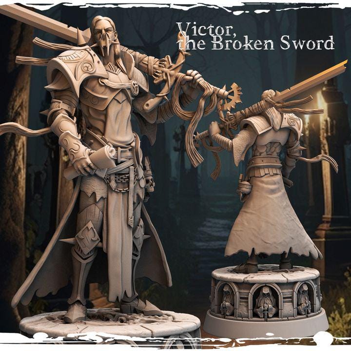 Victor het gebroken zwaard | 32 mm en meer schalen | plantaardige witte 3D-print op hars | Dungeon and Dragons | Miniaturen voor op tafel en Wargame