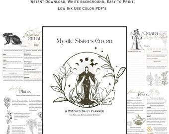 Przewodnik po planowaniu czarownic w formacie PDF Grimoire, planer i przewodniki czarownic, dziennikarstwo, planer dzienny, organizer rytuałów i przepisów