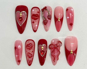 Unhas postiças Kissing You Almond Press On: baile de formatura, dia dos namorados