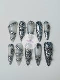 Freestyle Gothic Medieval Silver 3D Press On Nails with Cross Vintage Charm Design, Long Stiletto Handmade Luxury Nail Art Set For Party product logo