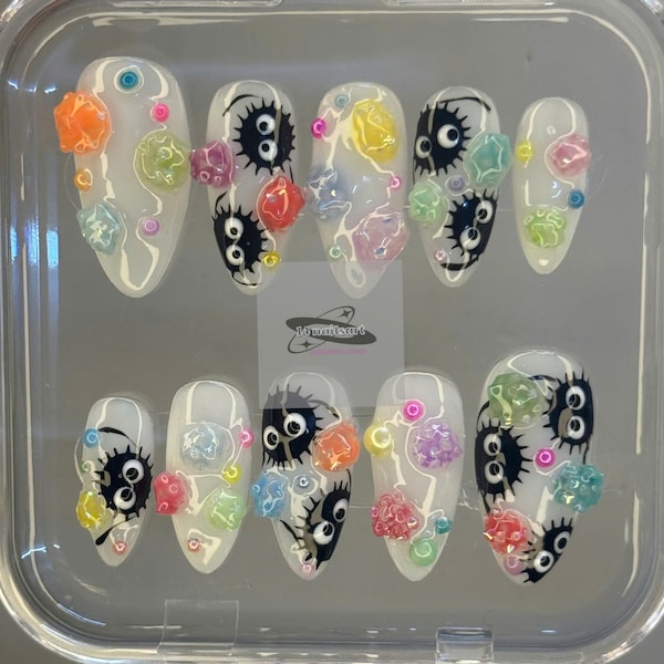 Kawaii Spooky Press On Nails | Eyeball Jelly Flower, 3D Candy