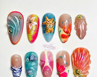 Ocean 3D Press On Nails | Starfish & Shell Nail Art