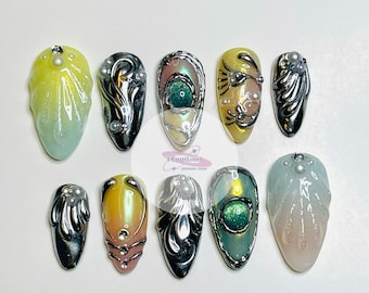 Handgemachte Alien Perlen Gemme Drücken Sie auf die Nägel - Metallic Galaxy Nail Art