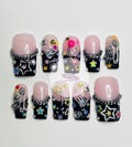 Freestyle Y2K Punk Press On Nails – Cute Star Chain Safety Pin Black Pink False Nails – Handmade Kawaii Harajuku Nail Art for Party Festival product logo