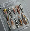 Freestyle Silver Brown-toned aurora mirror finish Long Almond Press On Nails Hand Painted Fake Nails,Event,Goth,Gothic,Y2K,Aura Nails product logo