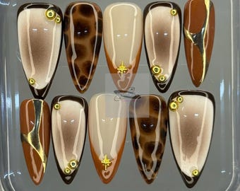 Tortoiseshell Press On Nails | Caramel Gold, Autumn Neutral, Handmade