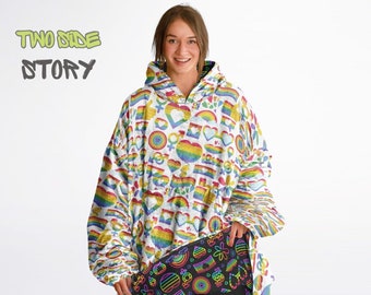Sudadera con capucha unisex reversible para adultos, manta con capucha reversible de gran tamaño con bandera del orgullo, ropa de salón, regalos únicos, regalo de Navidad, regalo para amantes de los perros