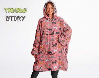 Unisex Reversible Adult Snug Hoodie,Cute Cats Reversible Oversized Hoodie Blanket,Lounge Wear,Unique Gifts,Christmas Gift,Dog Lover Gift