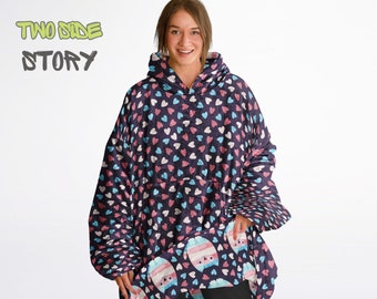 Sudadera con capucha unisex reversible para adultos, manta con capucha reversible de gran tamaño con bandera trans, ropa de salón, regalos únicos, regalo de Navidad, regalo para amantes de los perros