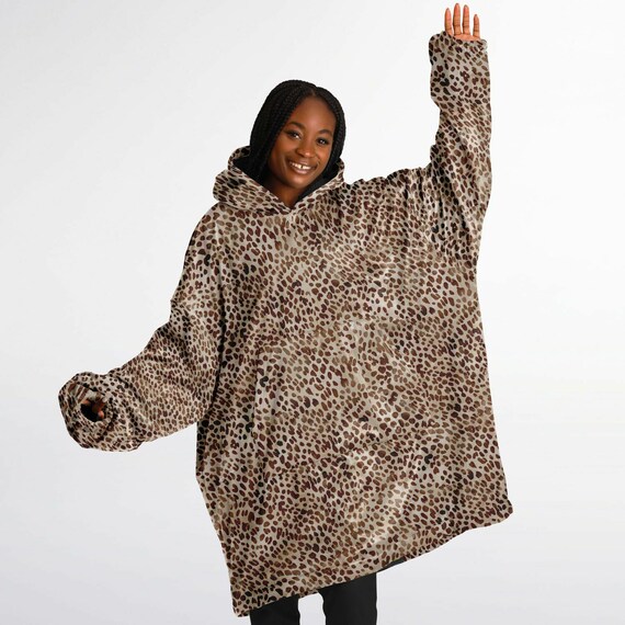 Unisex Cute Leopard Print Snug Hoodie,Printed Hooded Blanket with Sleeves,  Lounge Wear, All Over Print Hoodie, Birthday Gift,Christmas Gifts