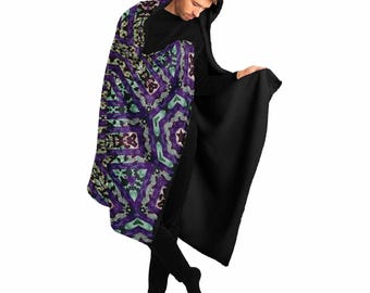 Trippy Psychedelic Mandala Wearable Blanket, Sherpa Lined Psy Hooded Blanket,Psychedelic Clothes,Festival Rave Wear,Blanket with Hood