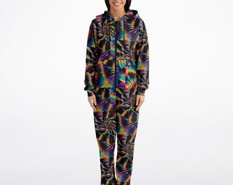 Rave Festival Psychedelic Spiral Print Adult Zip Up Jumpsuit,Psy Trippy Mushroom Pajamas,Adult Onesie,Creative Fun Christmas Gift