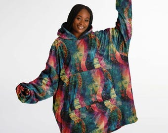 Sudadera unisex con capucha y estampado psicodélico de arcoíris por todas partes, manta con capucha estampada, mangas de manta, ropa de estar en casa, regalos únicos y novedosos, regalo de Navidad