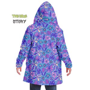 Micro-fleece Psychedelic Spiral Printed Hooded Cloak,Festival Rave Party Wear,EDM Festival Cape,Men's Rave Cape,Trippy Festival Jacket,Gifts